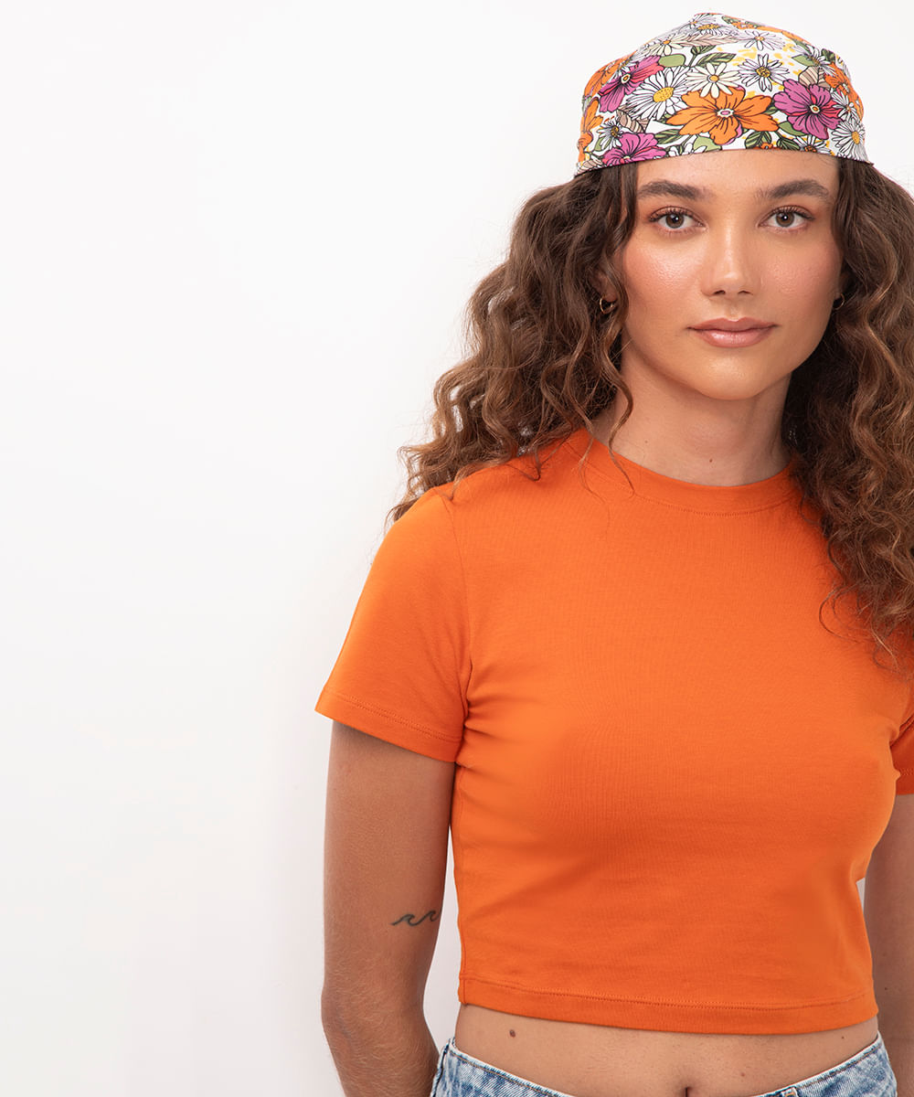 blusa baby look de algodão peruano laranja