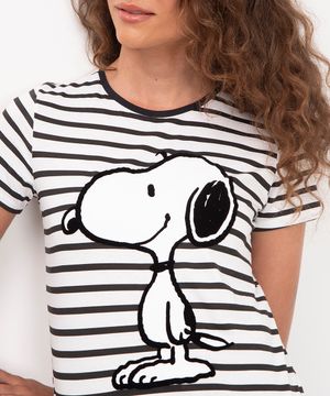 camiseta de algodão snoopy manga curta off white