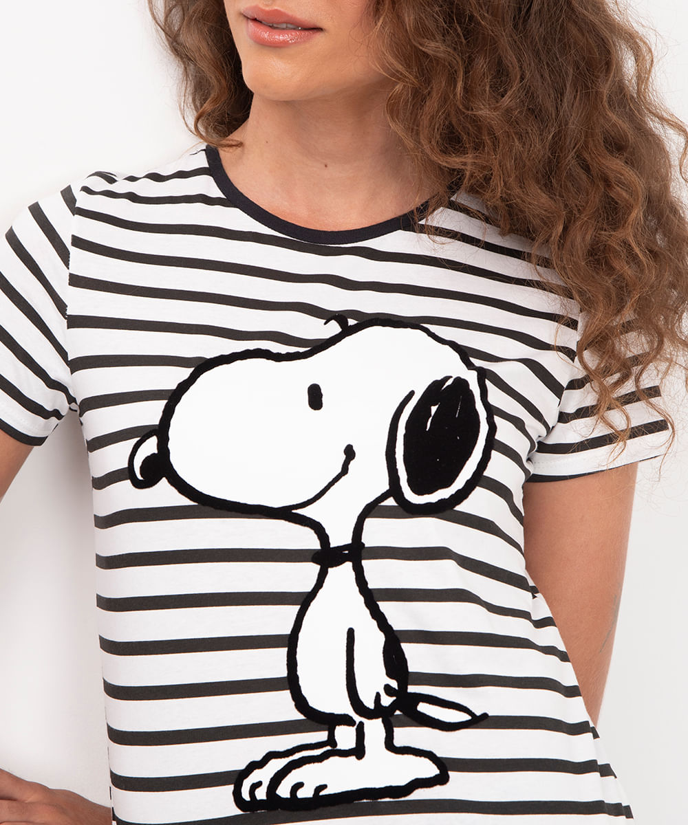 camiseta de algodão snoopy manga curta off white