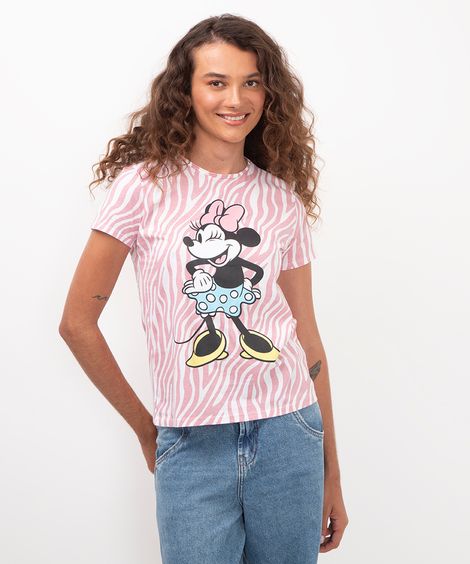 camiseta de algodão minnie rosa claro
