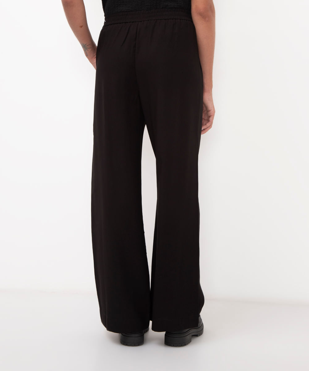 calça wide leg alfaiataria cintura alta com cinto preta