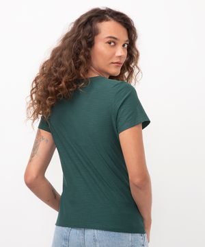 blusa básica manga curta decote v verde