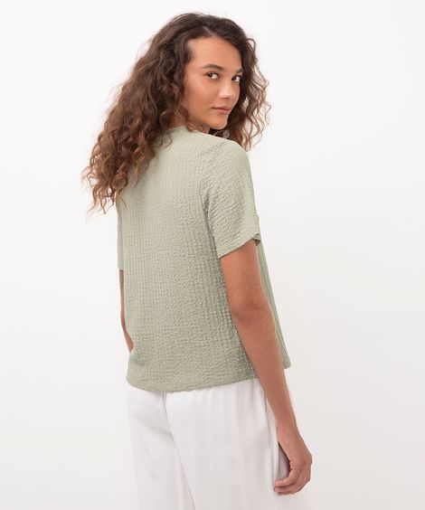 blusa texturizada manga curta verde