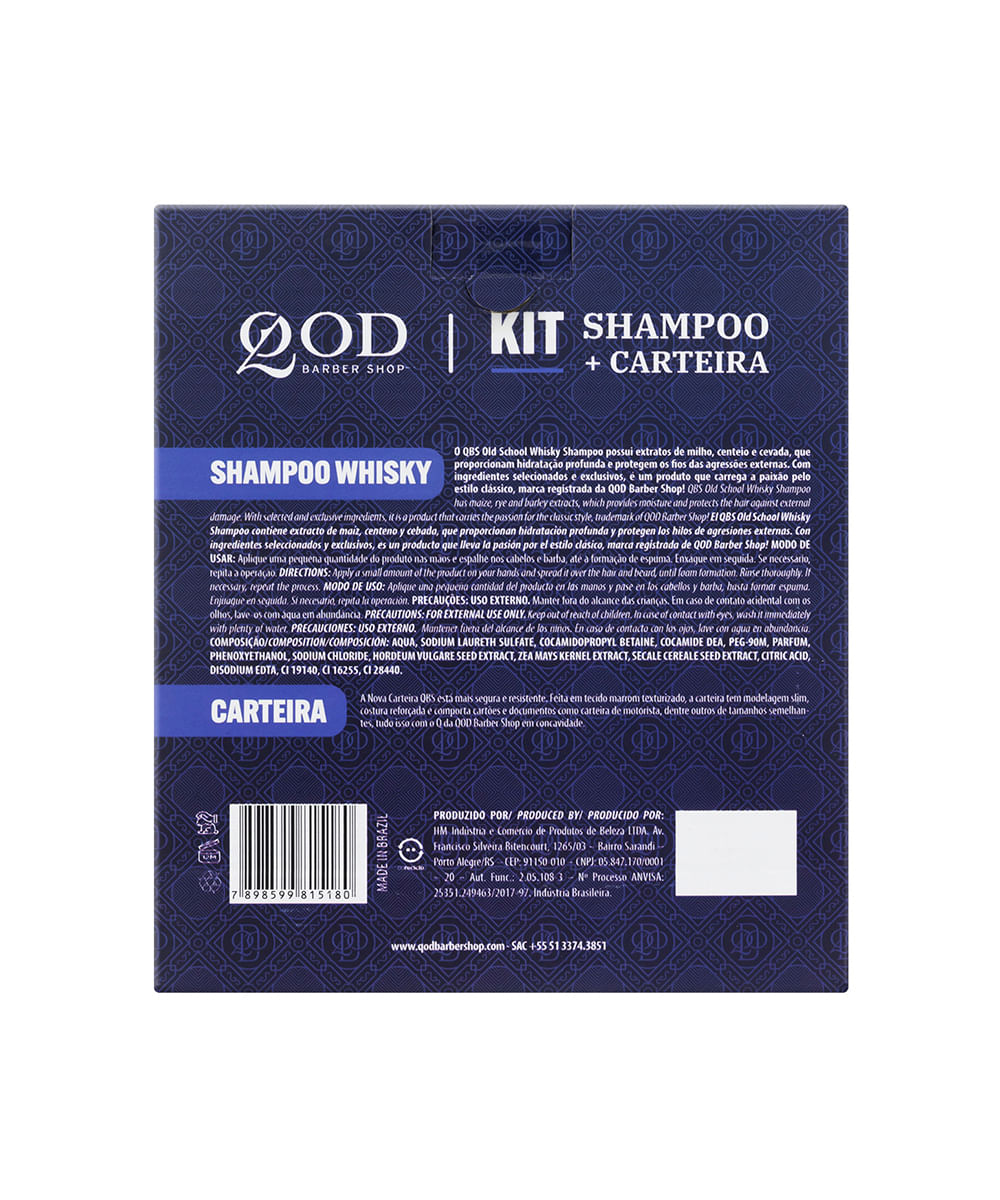 kit whisky shampoo old school e carteira qod barber shop