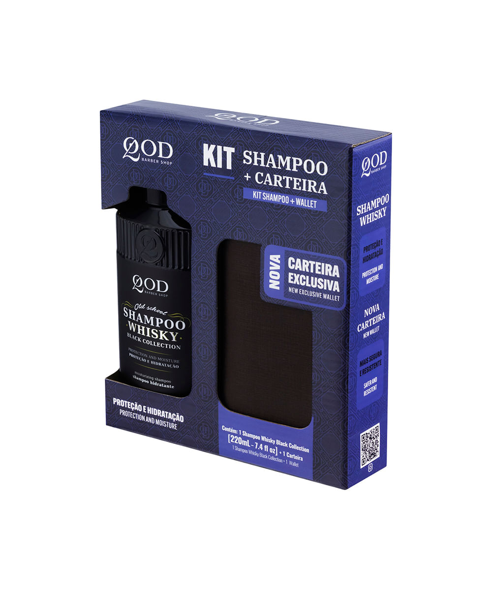 kit whisky shampoo old school e carteira qod barber shop