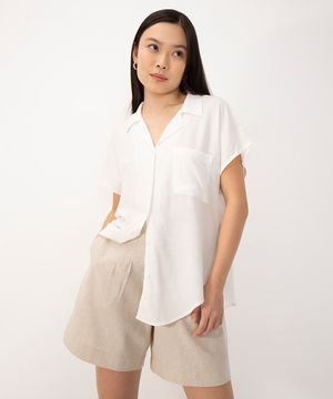 camisa de viscose manga curta com bolso off white