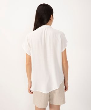 camisa de viscose manga curta com bolso off white