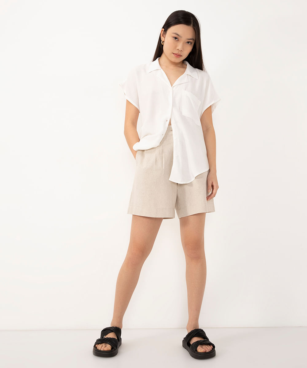 camisa de viscose manga curta com bolso off white