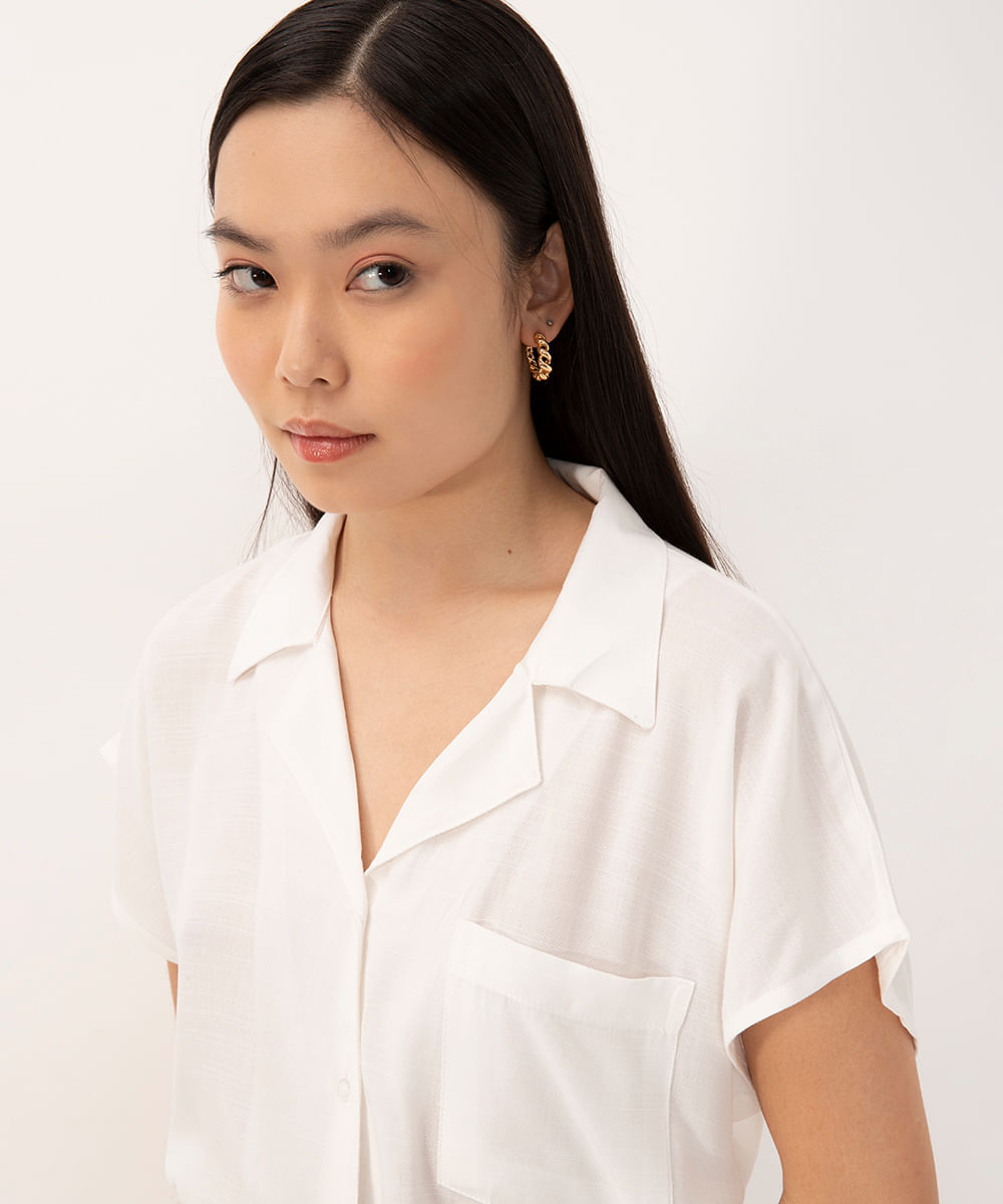 camisa de viscose manga curta com bolso off white