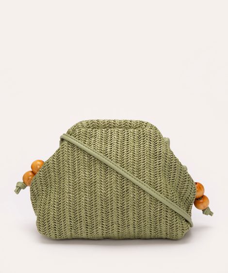 bolsa de palha com tassel e pedras verde