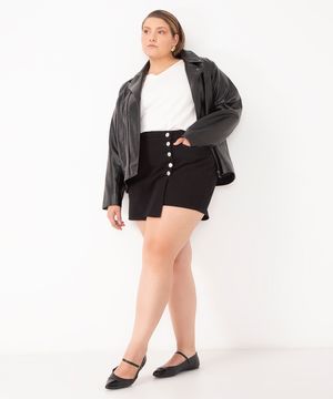 short saia de sarja plus size preto