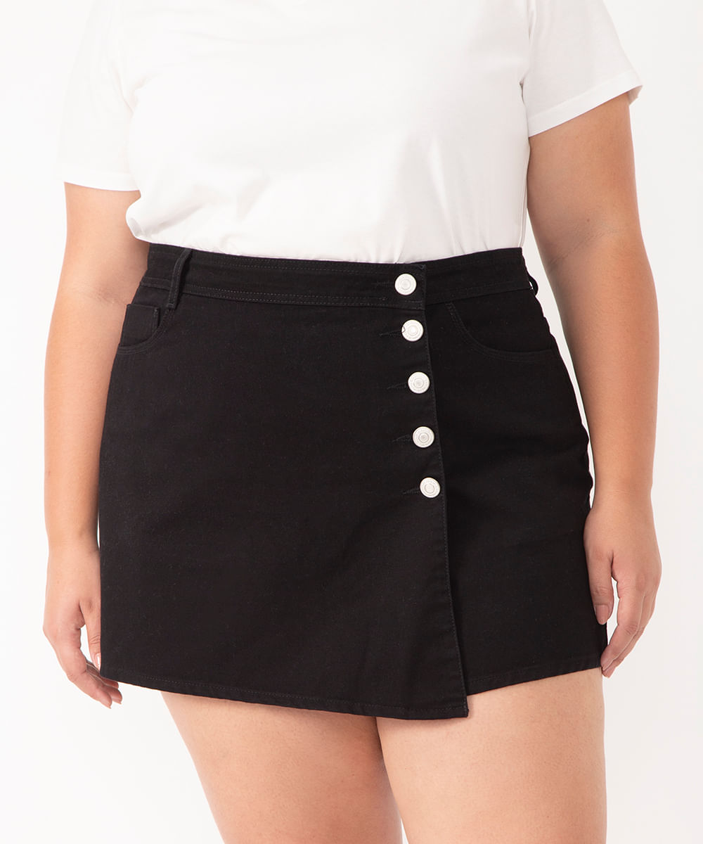short saia de sarja plus size preto