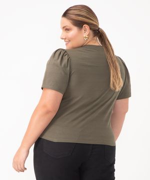 blusa básica plus size manga bufante verde