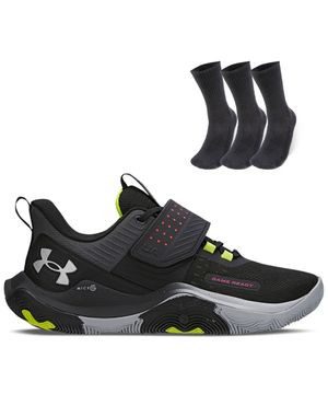 Kit 1 Tênis de Basquete Masculino Under Armour Buzzer SE e 1 Pct com 3 pares de Meia cano alto Preto