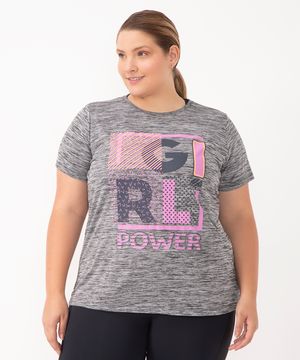 camiseta girl power esportiva ace plus size cinza