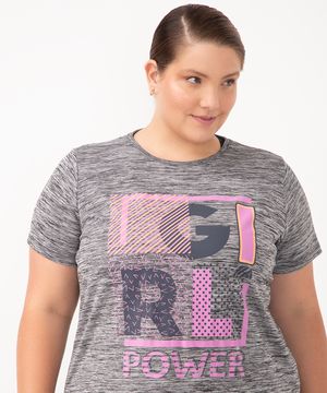 camiseta girl power esportiva ace plus size cinza