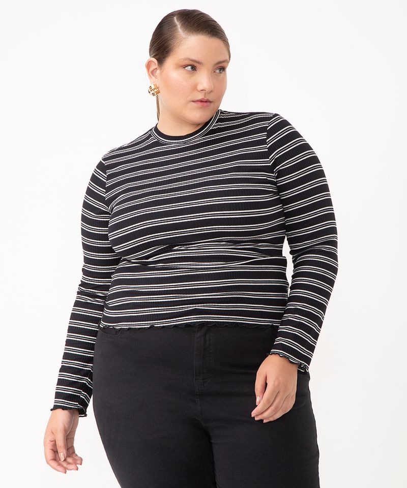 Blusa Plus Size em Viscose Manga Media Estampada - Moda Maior