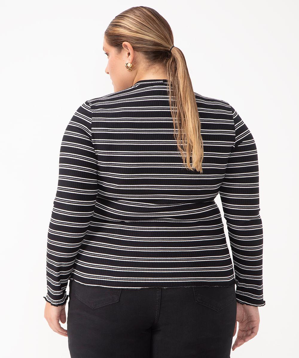 blusa de viscose listrada plus size preta