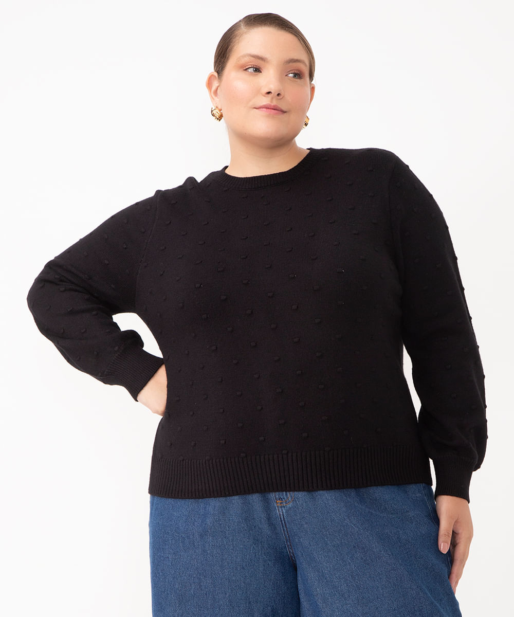 suéter de tricot  texturizado plus size preto