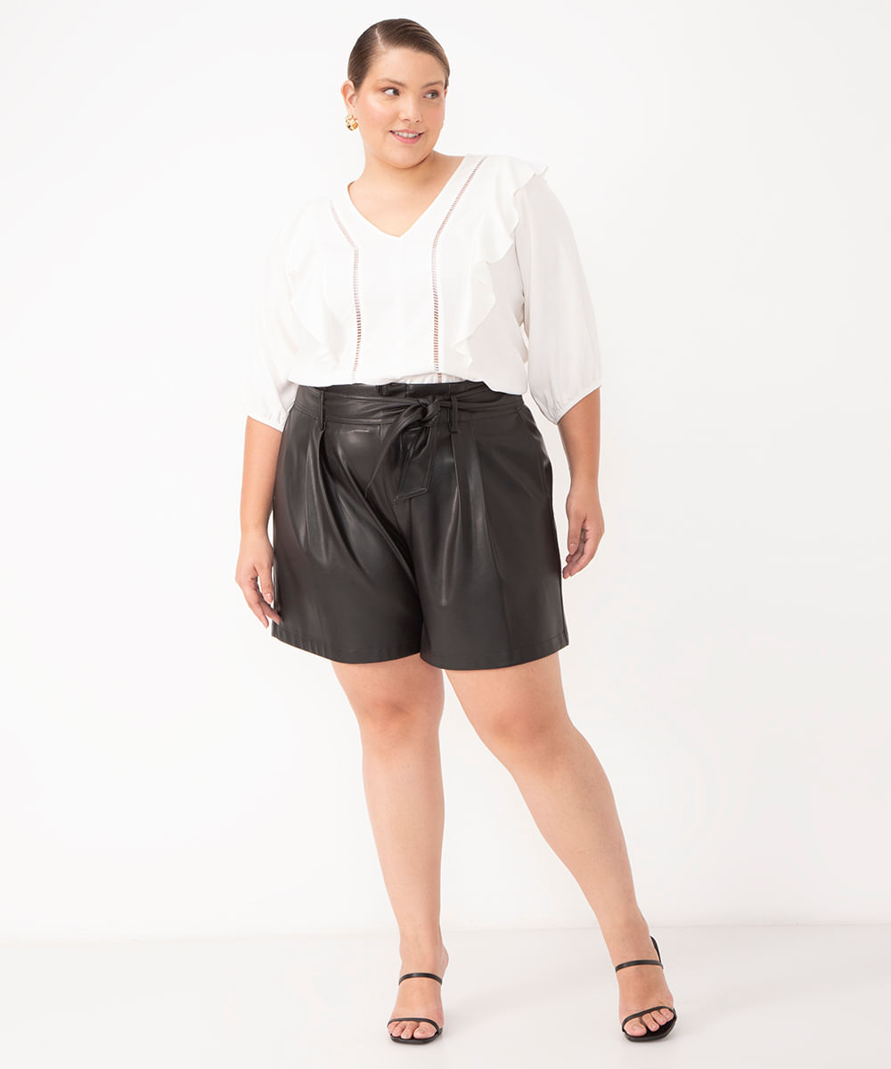short de pu cintura alta plus size preto