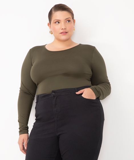 blusa manga longa plus size verde