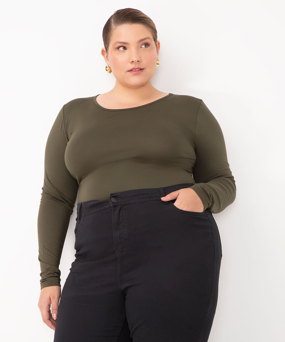 blusa manga longa plus size verde