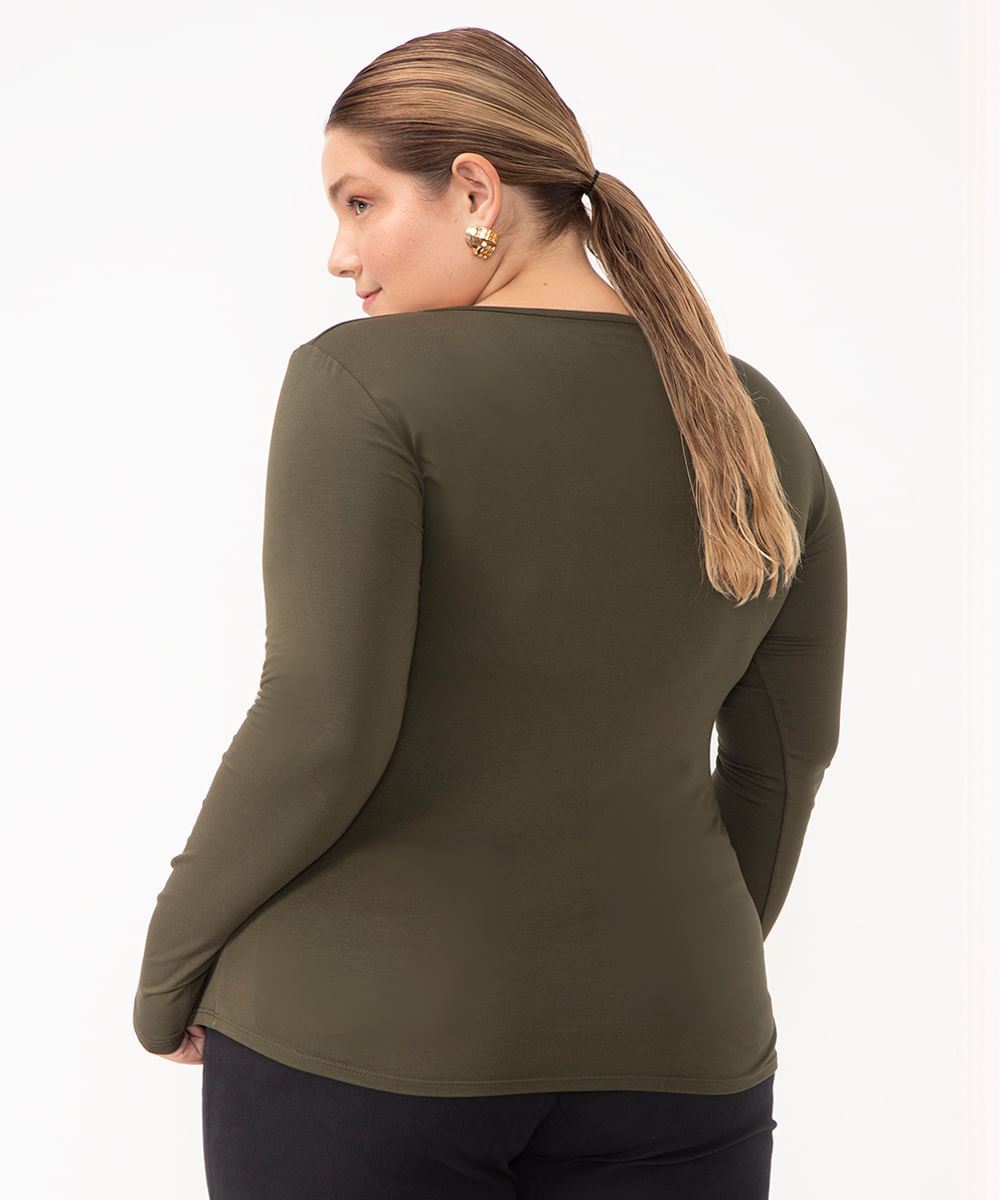 blusa manga longa plus size verde