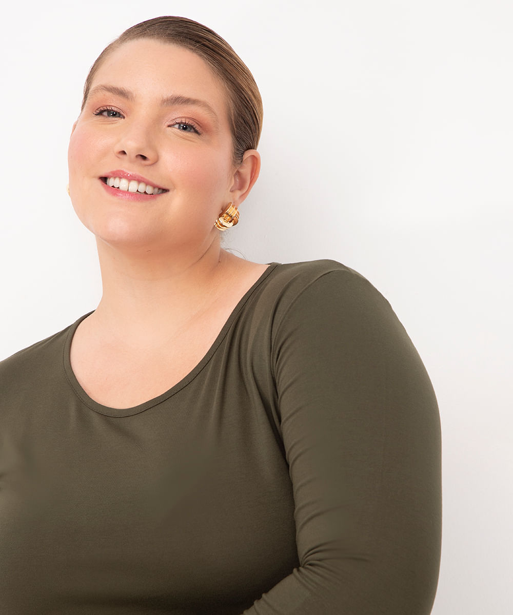 blusa manga longa plus size verde