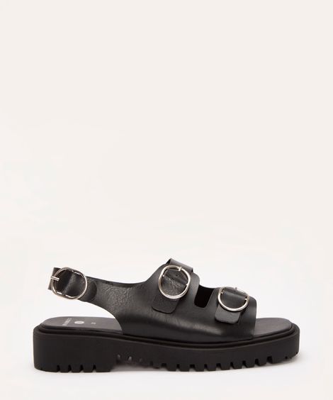 sandália flatform com fivelas mindset preto