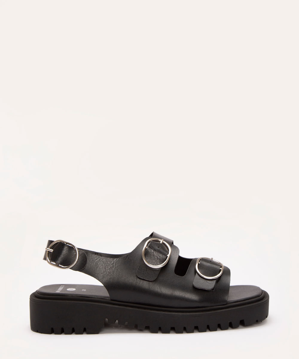 sandália flatform com fivelas mindset preto