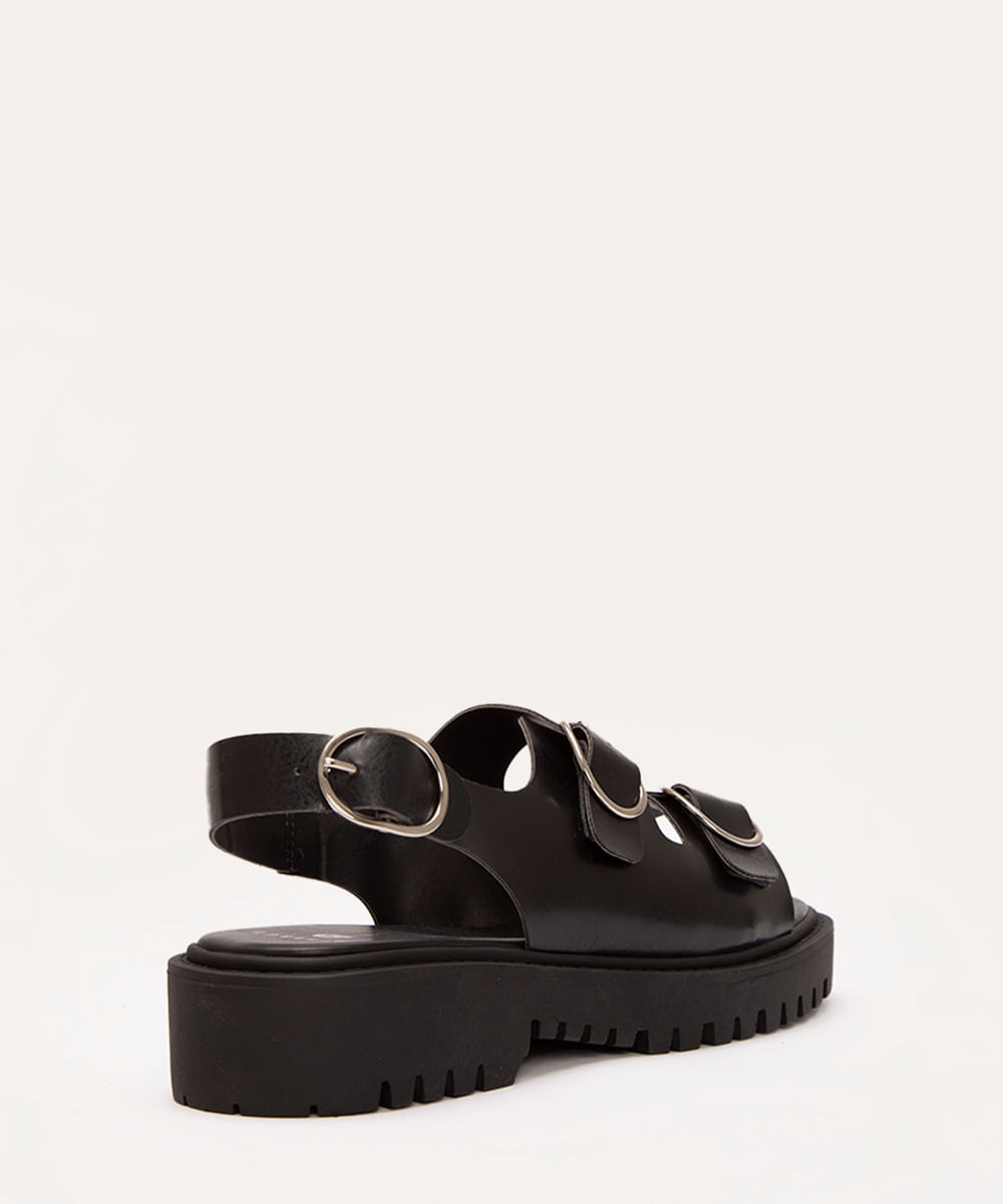 sandália flatform com fivelas mindset preto