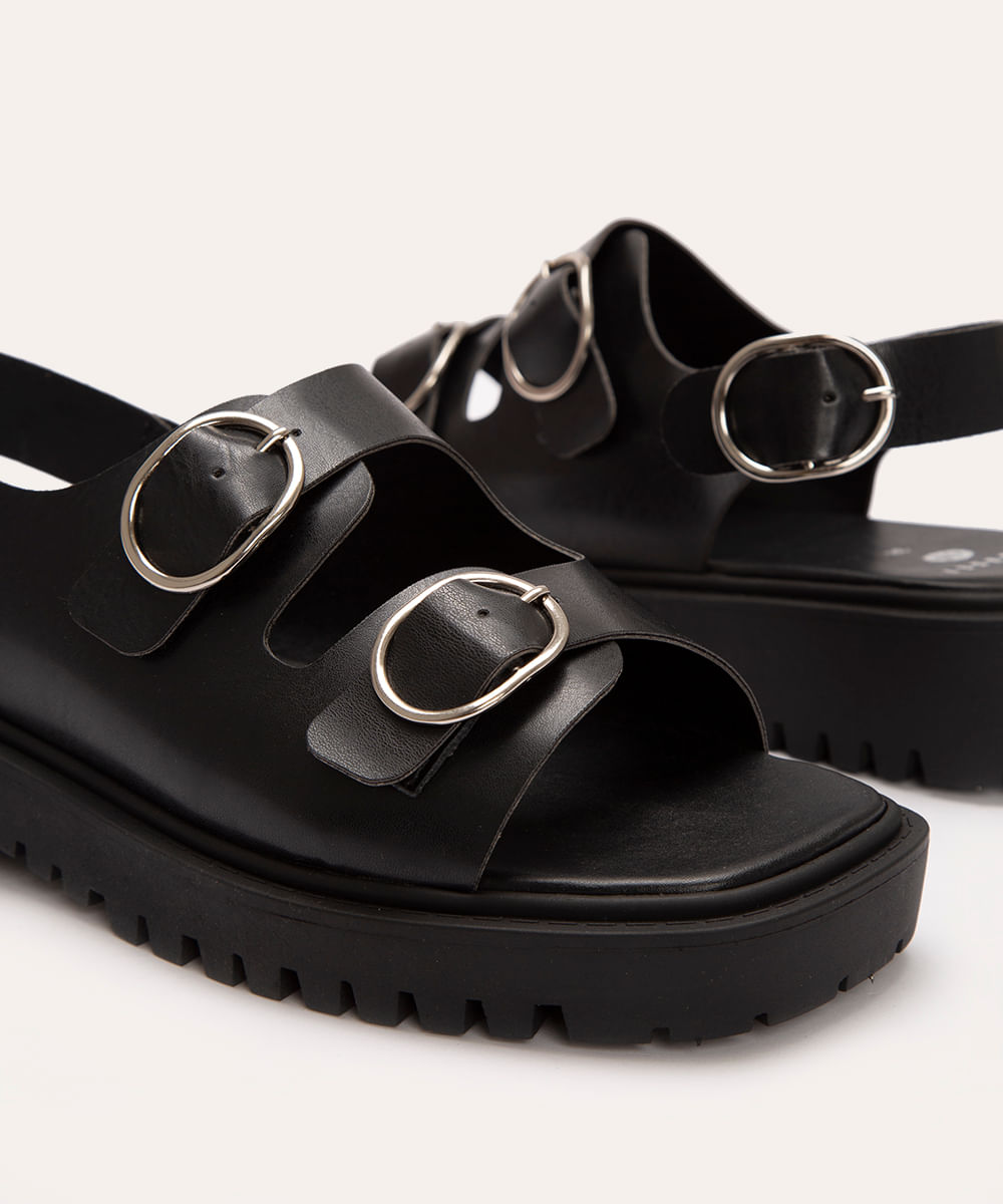 sandália flatform com fivelas mindset preto