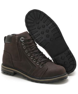 Bota Coturno Casual Masculino Couro Cadarço Macio Dia a Dia Marrom