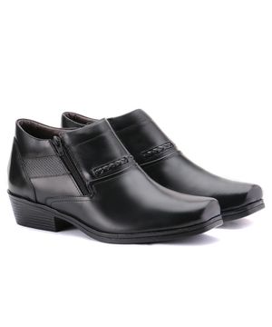 Bota Masculina Country Couro Zíper Bico Quadrado Trançada Preto