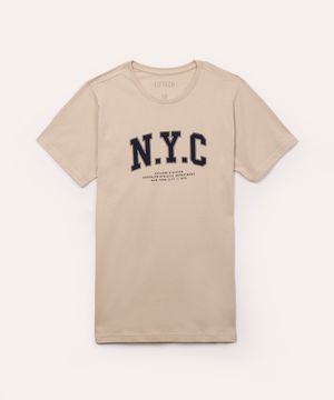 camiseta de algodão juvenil nyc bege