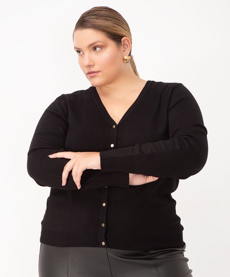 cardigan de tricot plus size preto