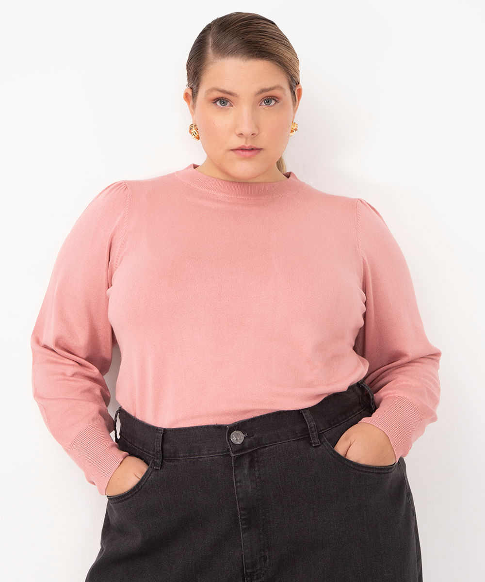 suéter de tricot plus size rosa