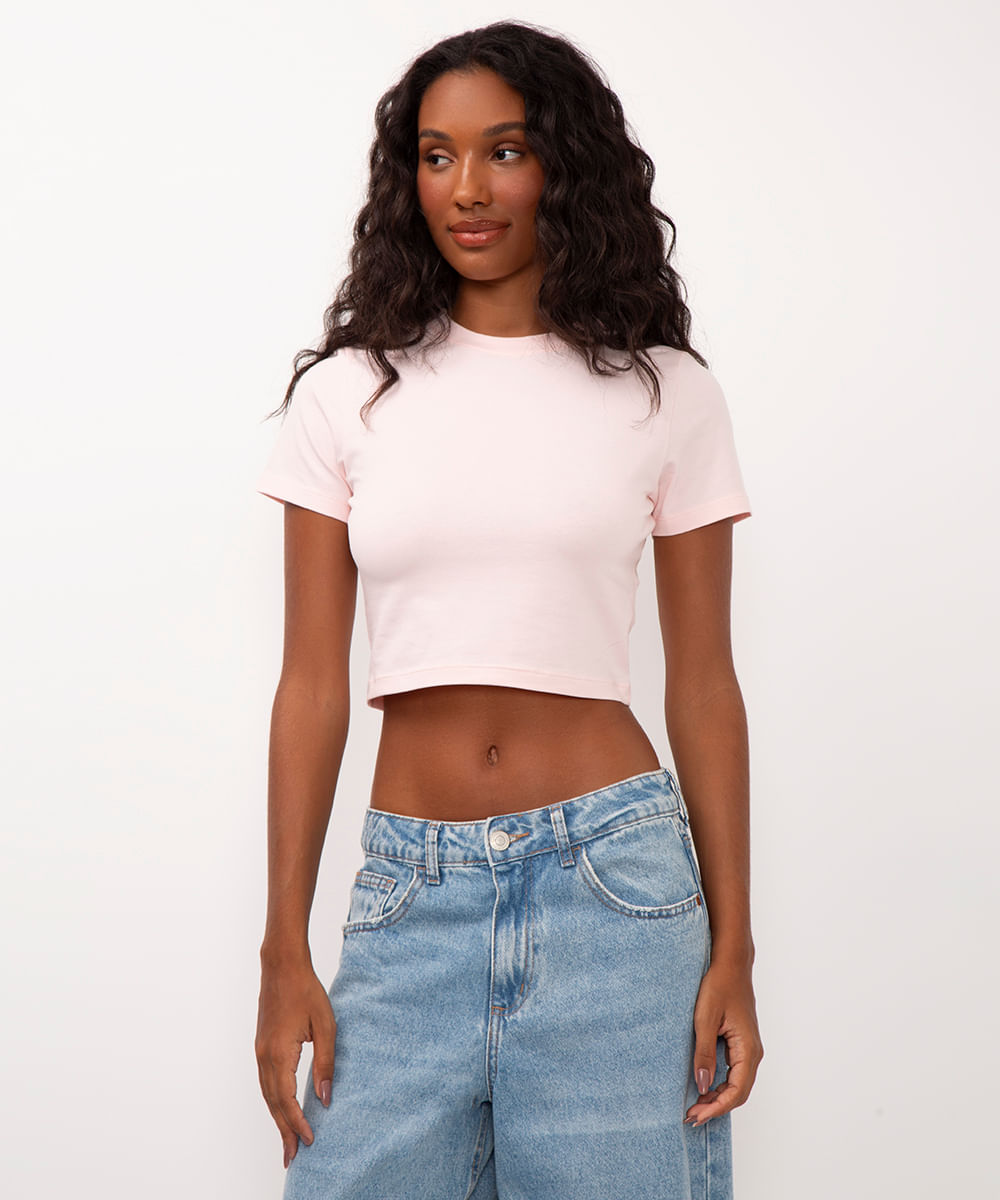 blusa baby look de algodão peruano rosa