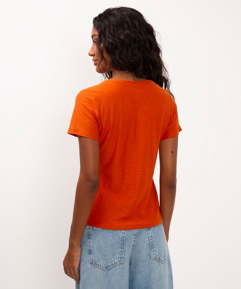 camiseta de algodão peruano decote v - terracota