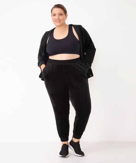 calça reta de plush esportiva plus size preto