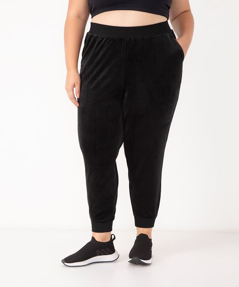 calça reta de plush esportiva plus size preto