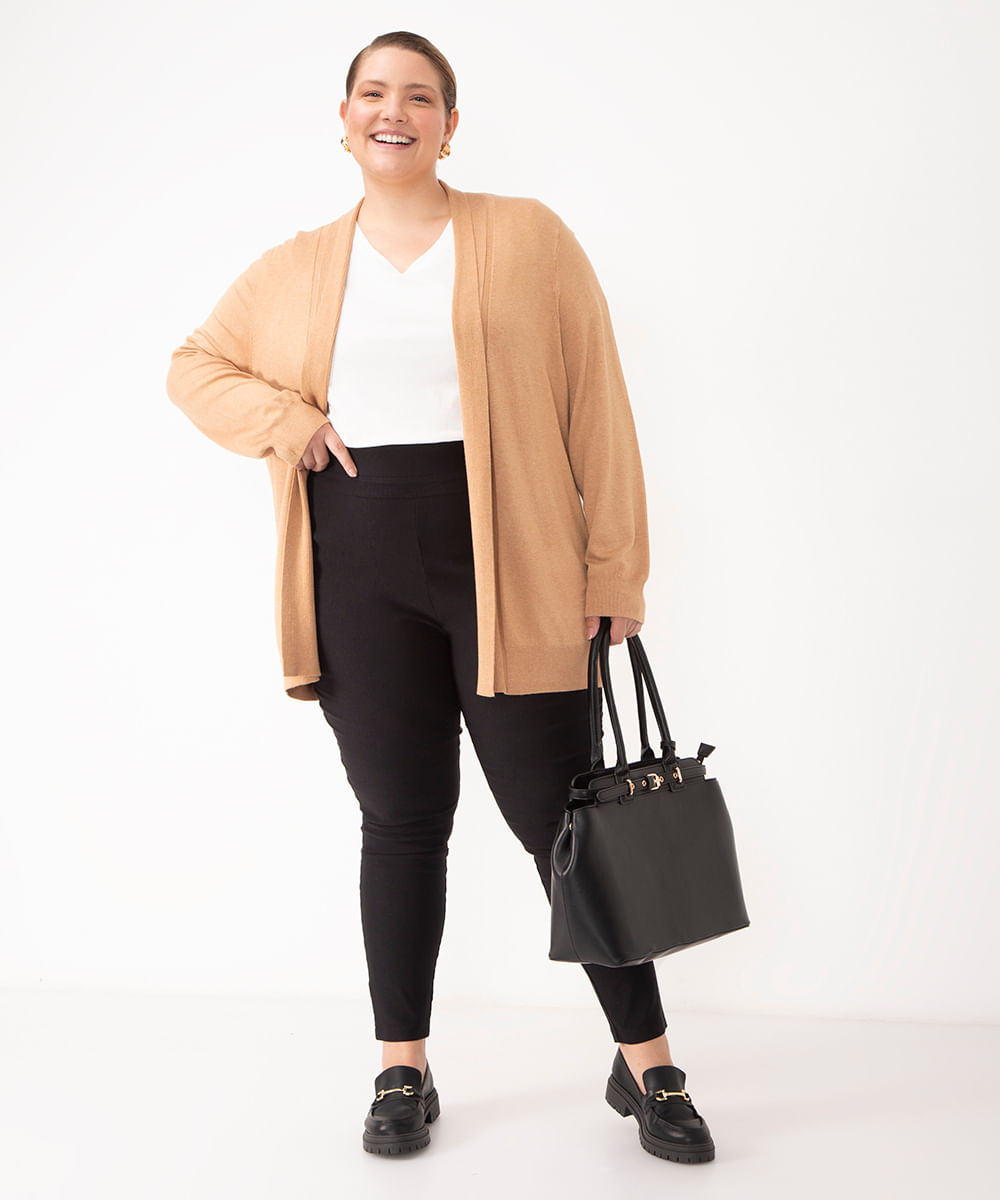 suéter capa de tricot plus size - bege