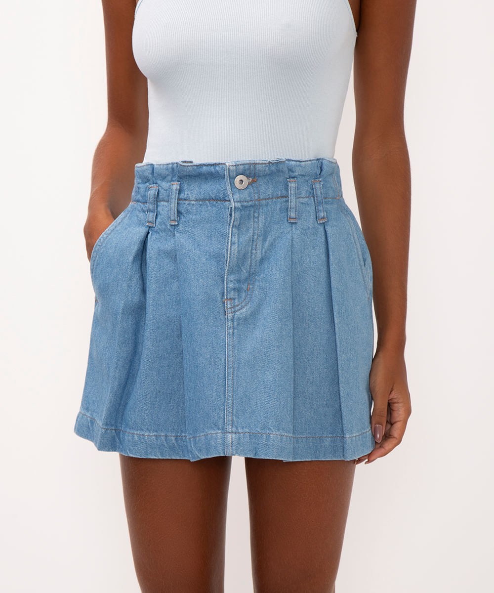 minissaia jeans cintura super alta ciclos azul claro