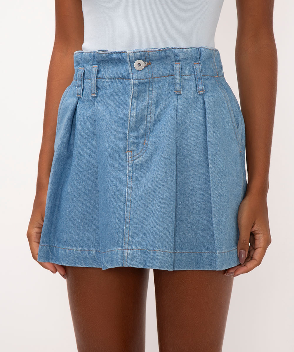 minissaia jeans cintura super alta ciclos azul claro