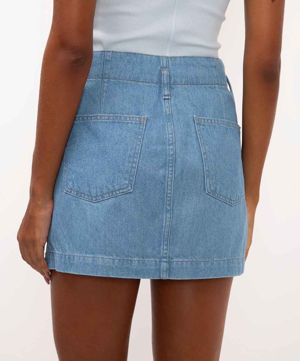 minissaia jeans cintura super alta ciclos azul claro