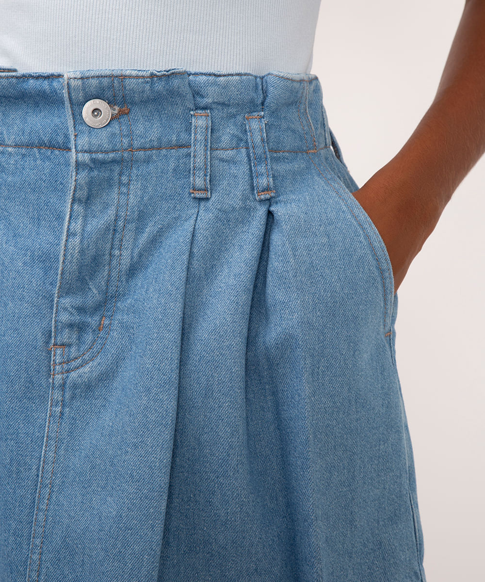 minissaia jeans cintura super alta ciclos azul claro
