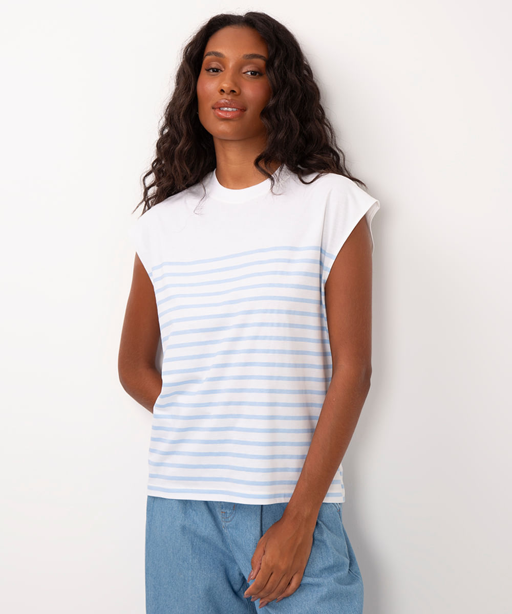 blusa muscle tee de algodão listrada off white
