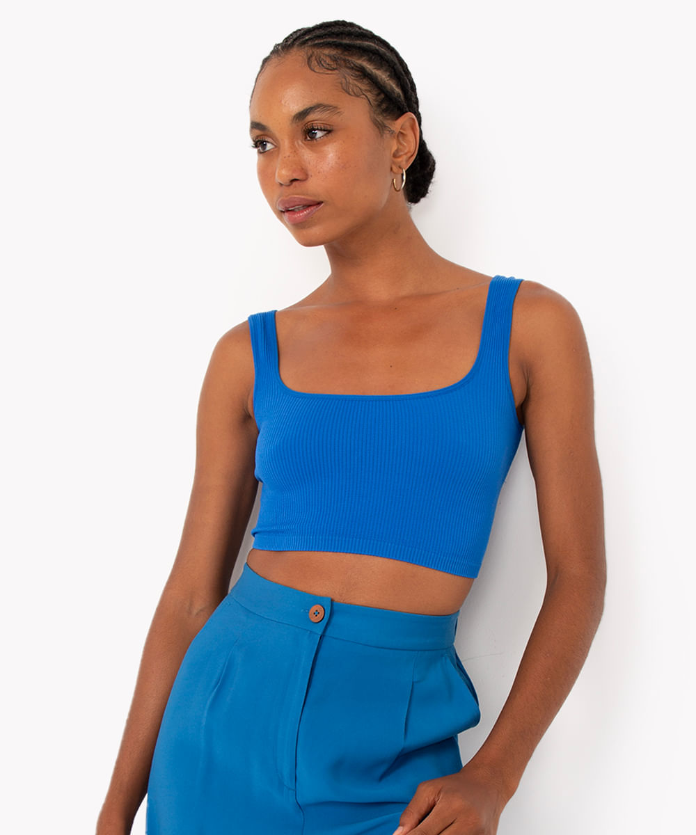 cropped básico de poliamida areia - azul cobalto