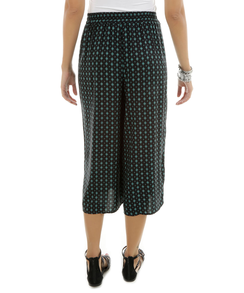 Calça Pantacourt Floral Preta