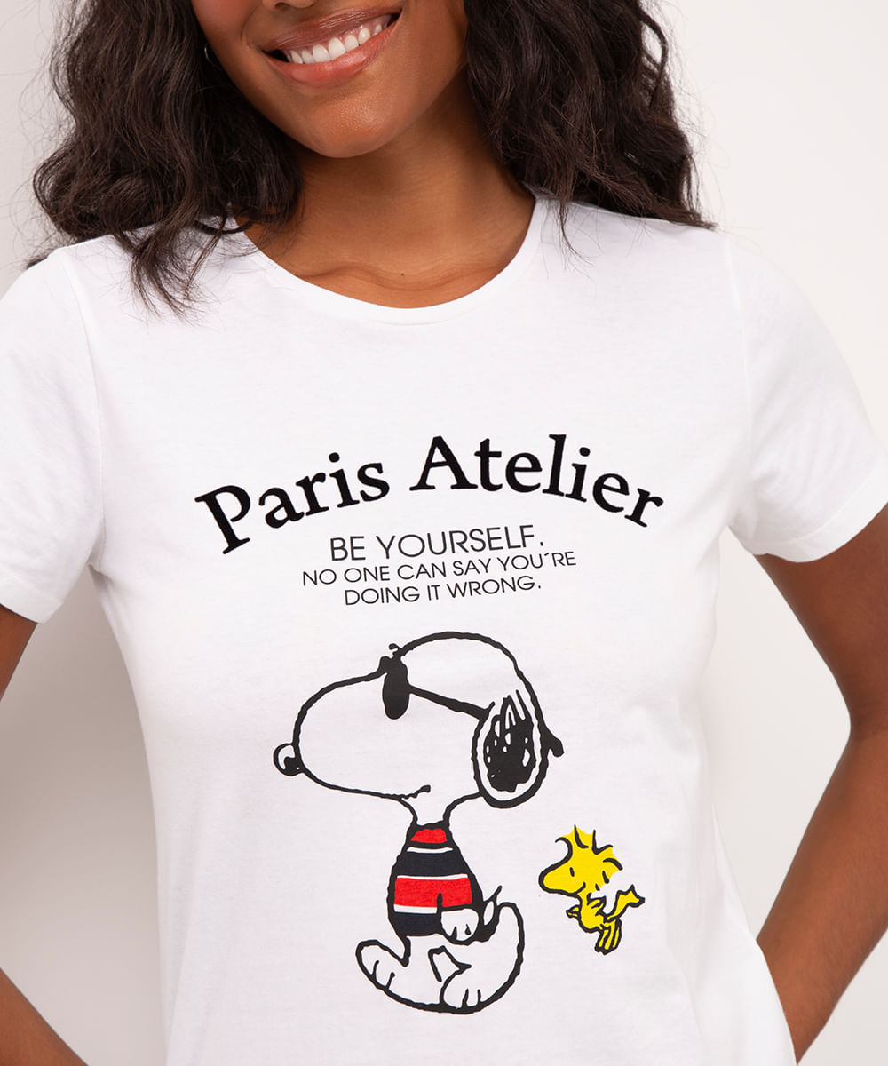 camiseta de algodão snoopy off white